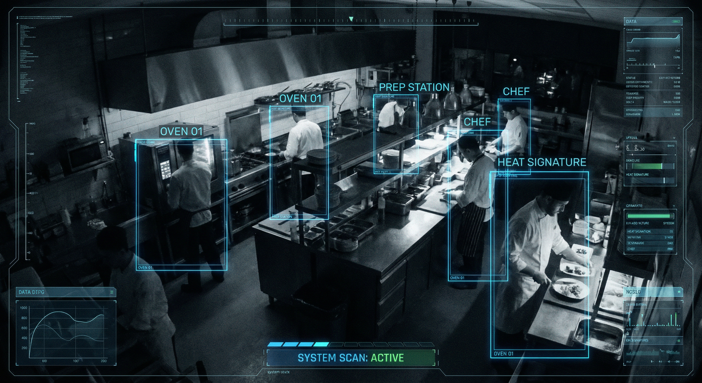 LumiQ computer vision interface with kitchen safety overlays