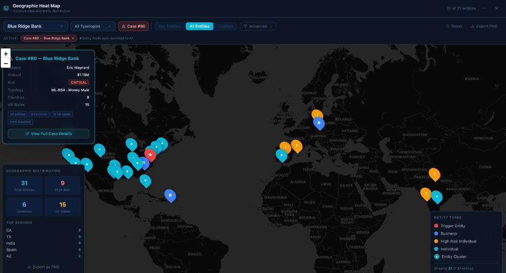 CTR Geographic Heat Map — case and entity distribution